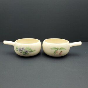 Pfaltzgraff Garden Party Stick Handle Soup Bowls Violets Cherries Soup Mugs